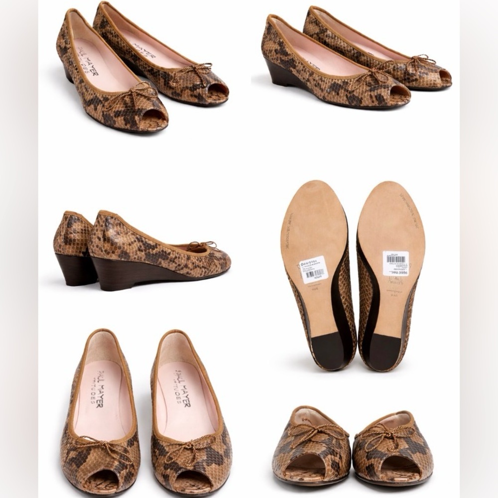 Paul Mayer - Peep-Toe Snake Print Wedge Flats